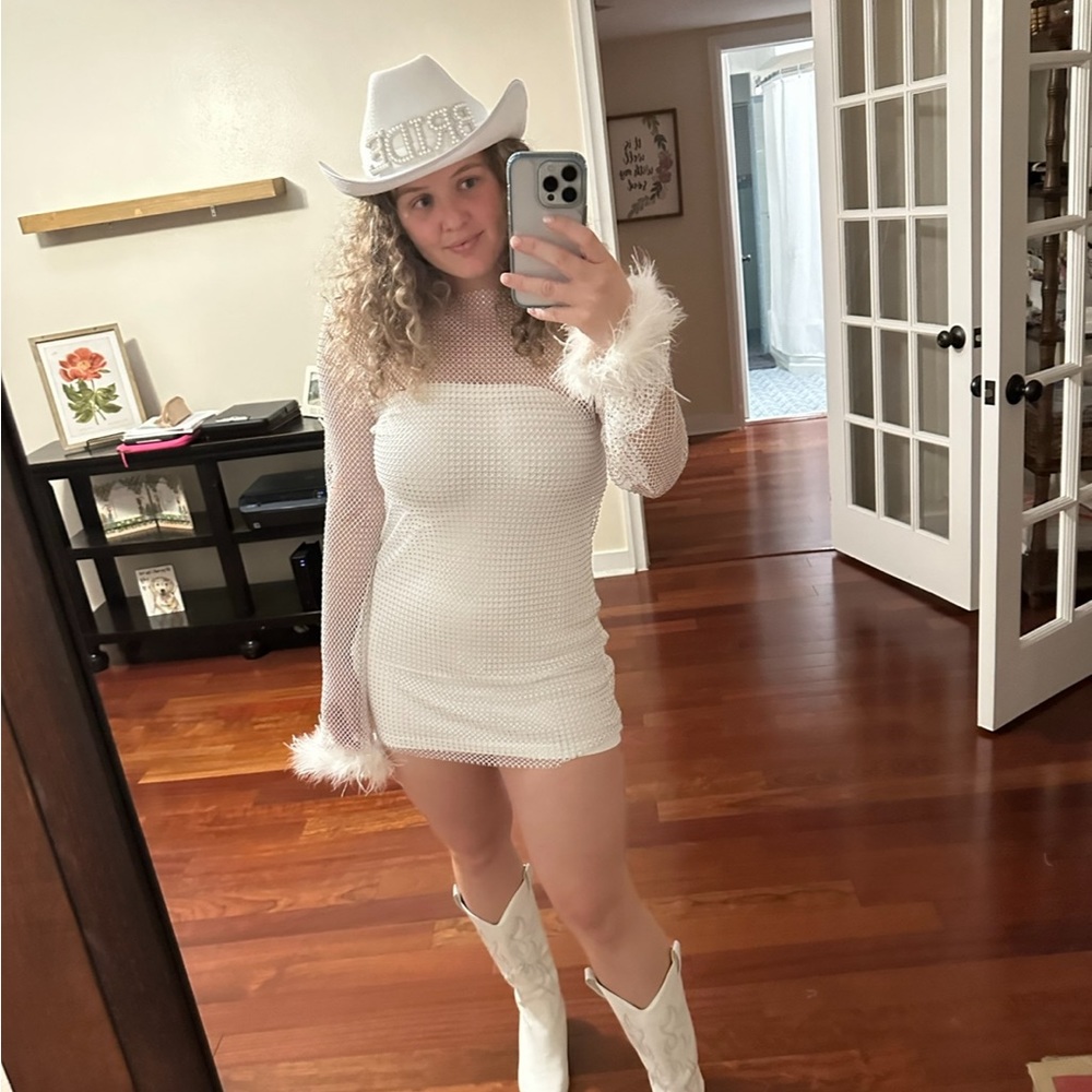Martini white rhinestone mesh mini dress WITH slip 12th tribe